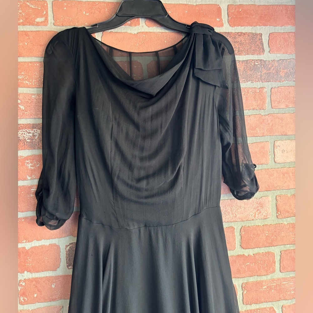 Kornhauser luxurious Vintage 1950s Elegant Black Silk/Chiffon Dress with Bow - Picture 4 of 8